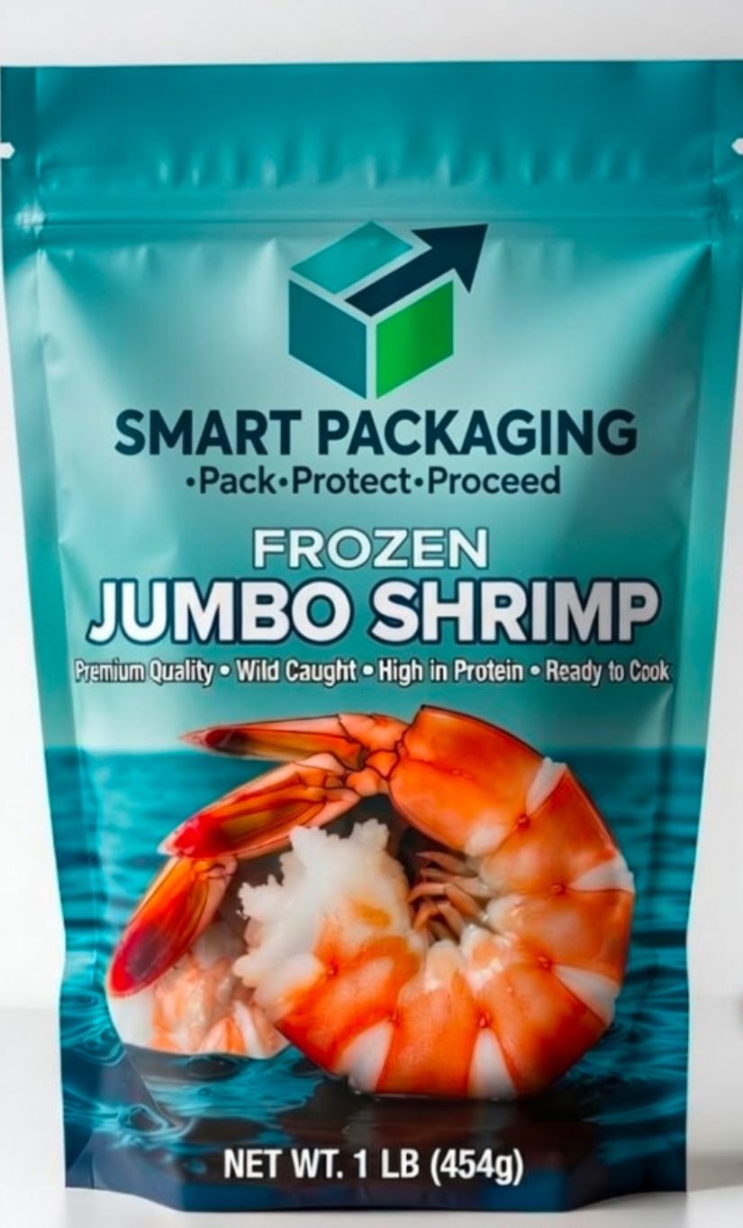 Concept design: printed stand-up pouch for frozen jumbo shrimp